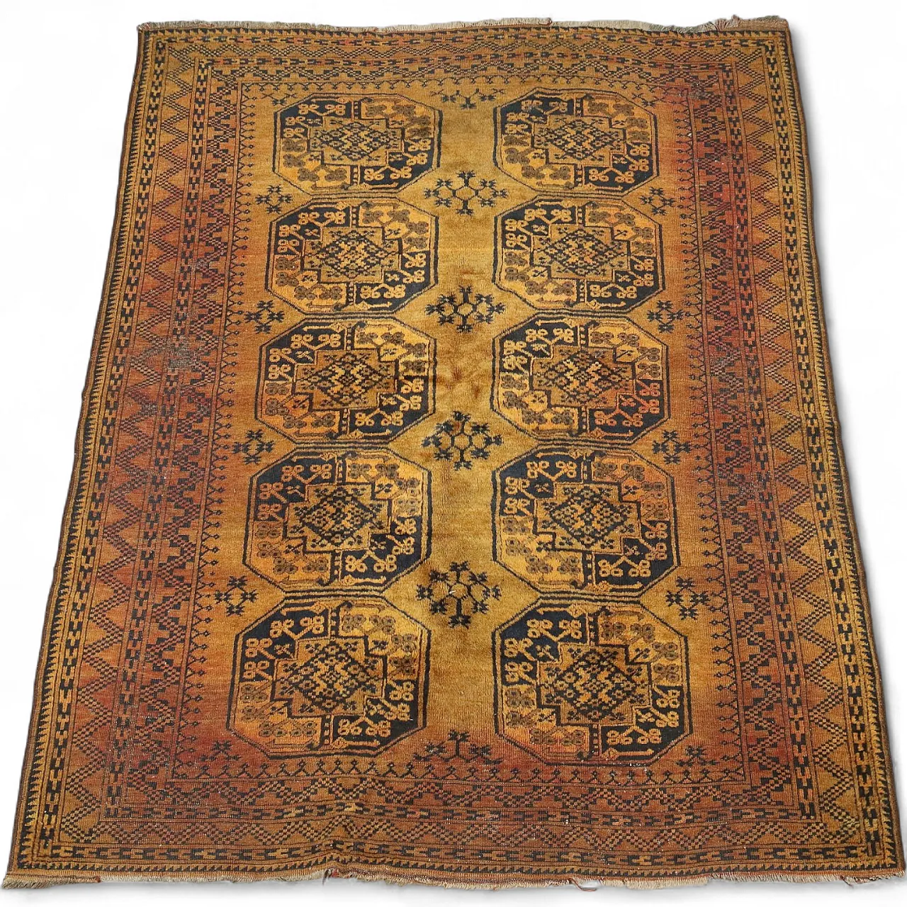 Tappeto Bukhara in cotone e lana, nodo grosso, realizzato a mano, '900 9