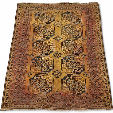 Tappeto Bukhara in cotone e lana, nodo grosso, realizzato a mano, '900