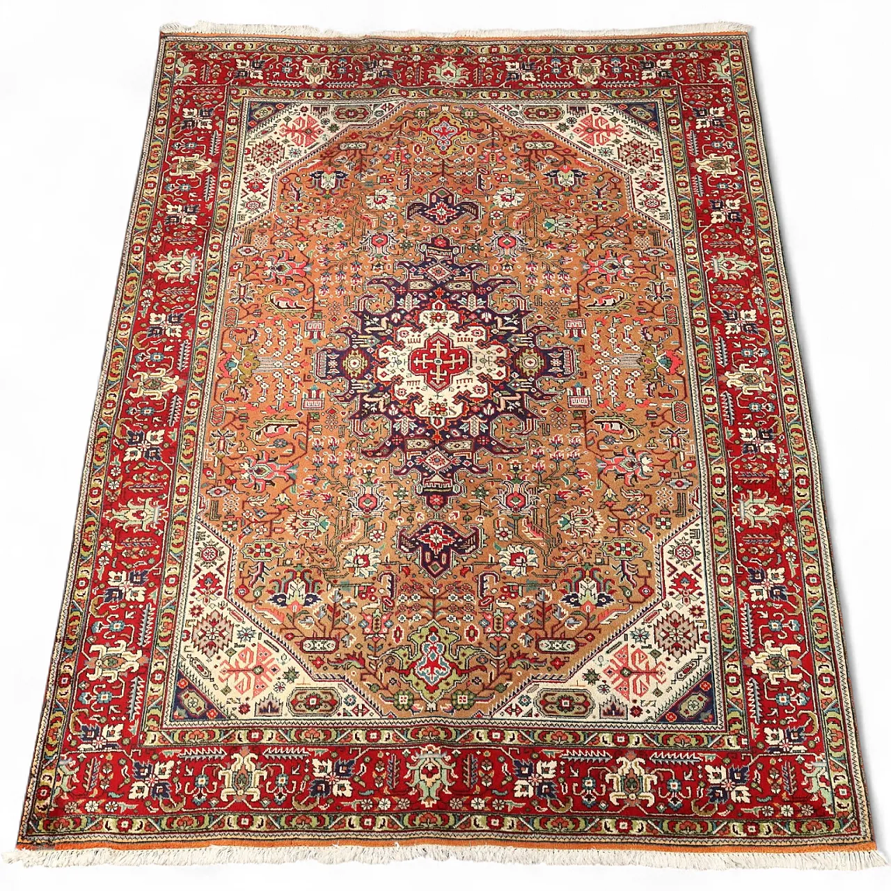 Tappeto Tabriz in cotone e lana, realizzato a mano, nodo grosso, '900 9