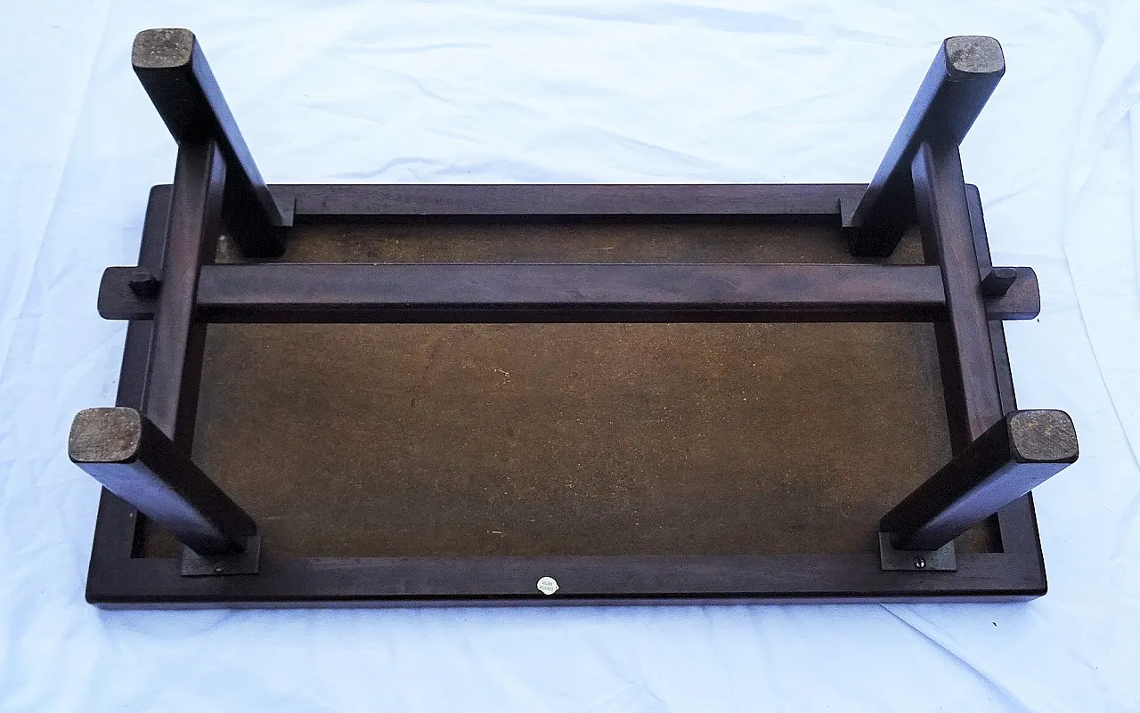 Coffee table with Gray Crowned Crane Motif signed Dan, 50s 5