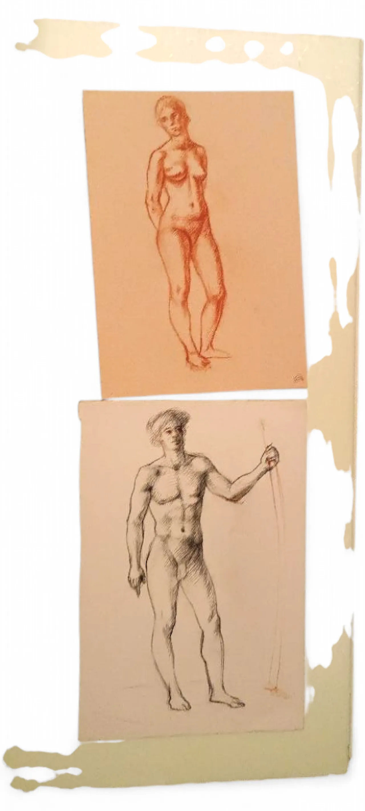 Nudi maschile e femminile, disegni a matita, metà '900 9