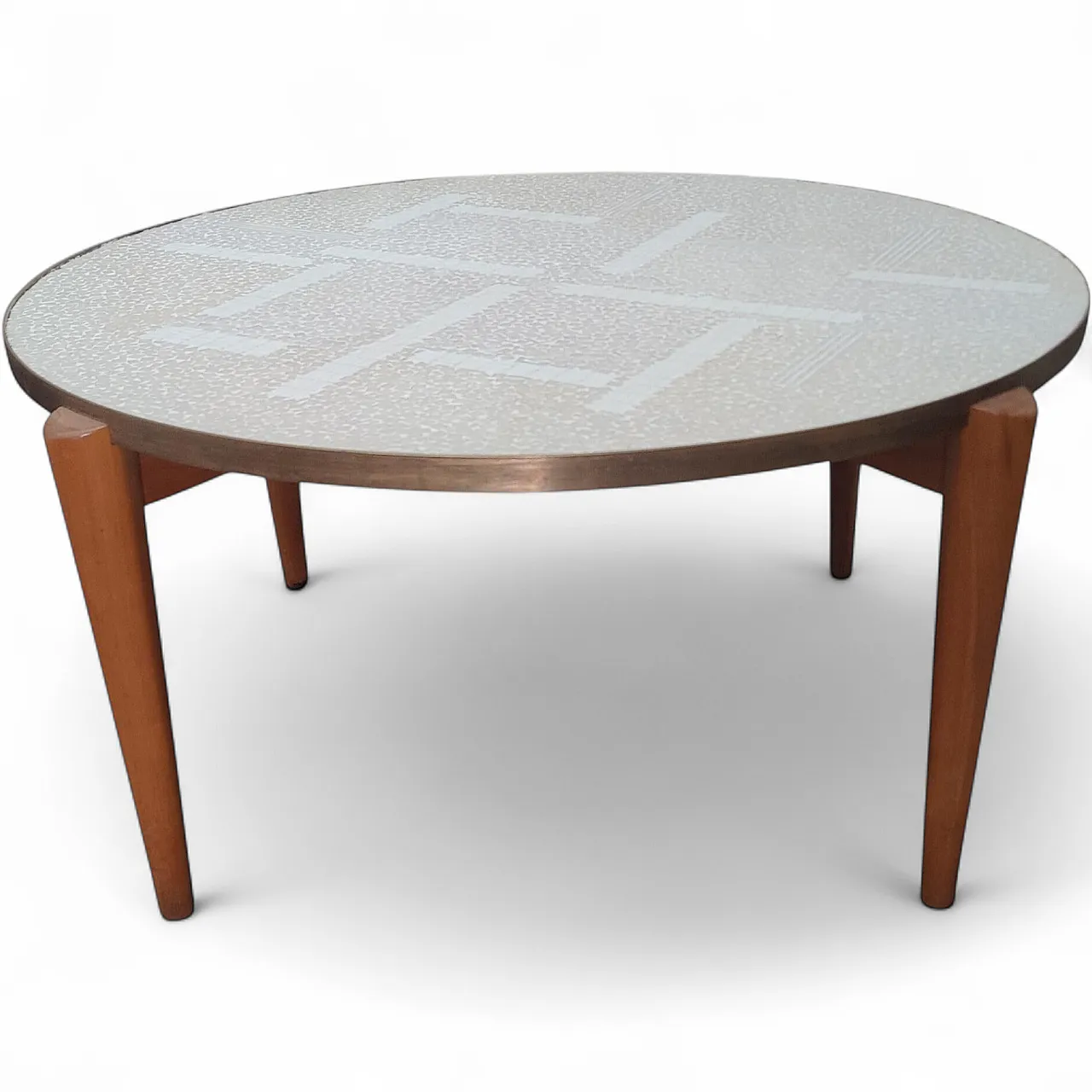 Round geometric smoking table white marble mosaic top, 20th century 12