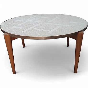 Round geometric smoking table white marble mosaic top, 20th century
