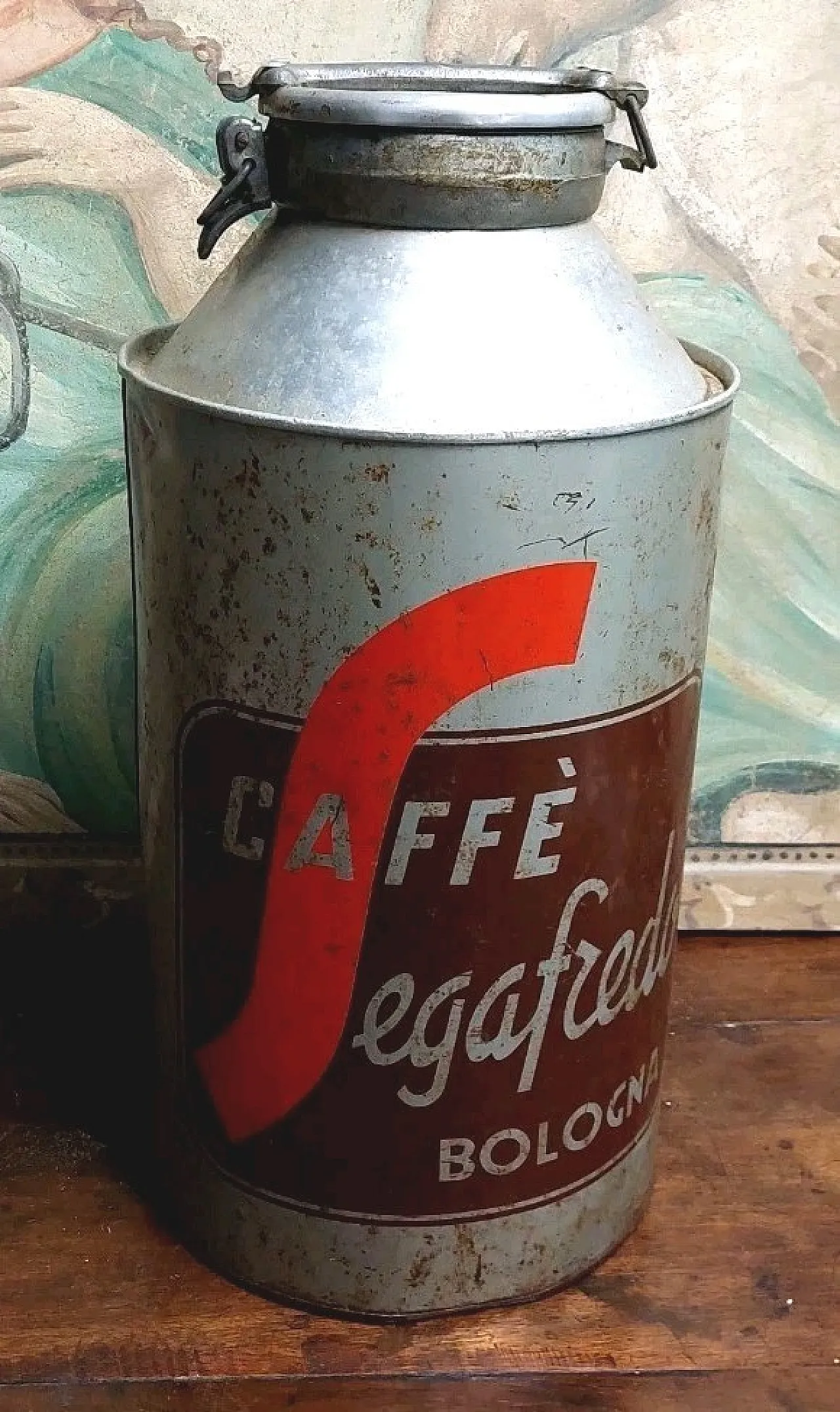 Aluminum coffee canister Segafredo advertising, 20th century 1