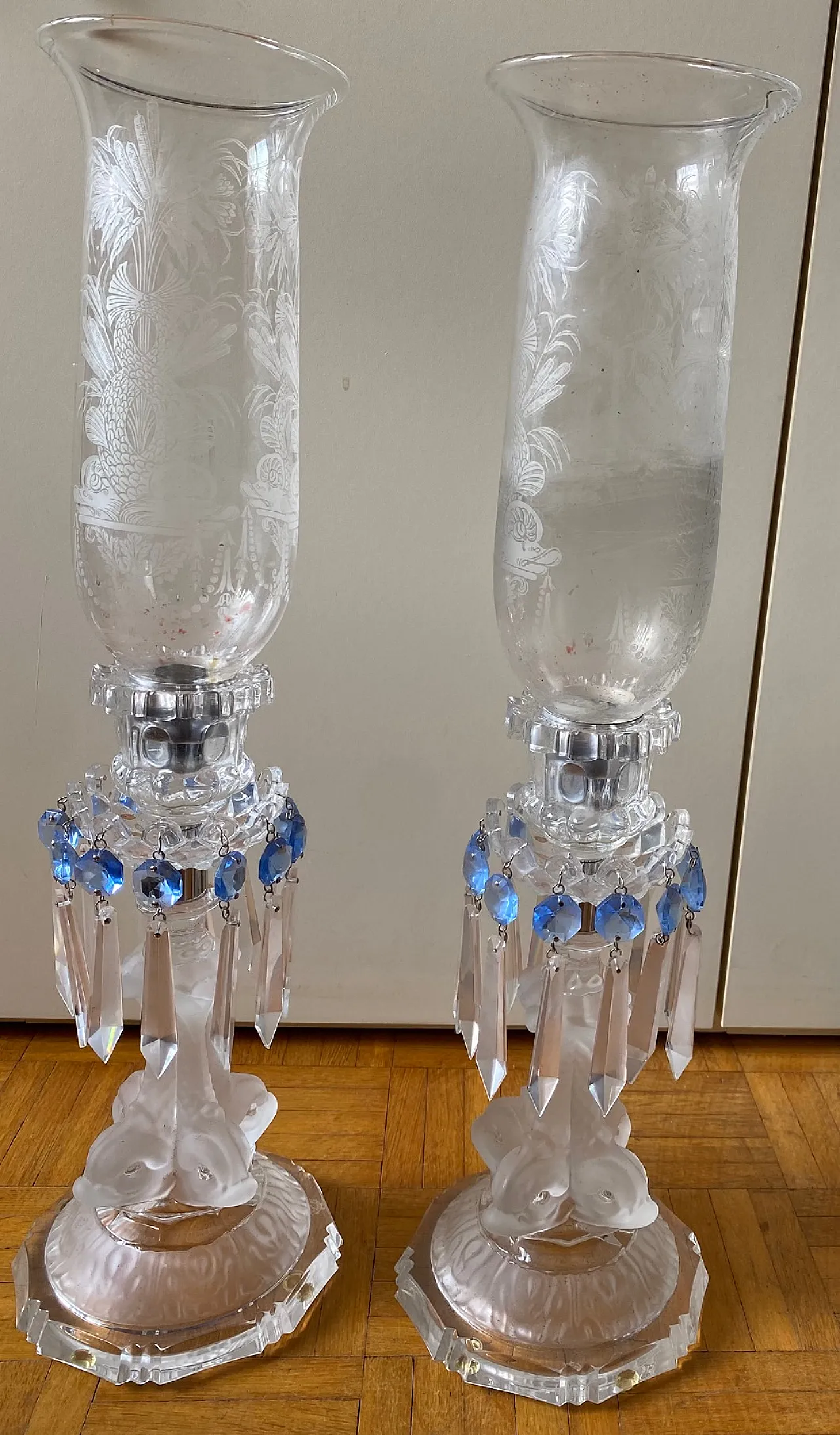 Pair of Saint-Louis France Dauphins candlesticks, 80s 2