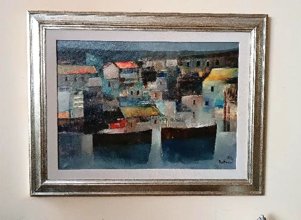Marina by Lido Bettarini, oil on canvas, 1970s 1