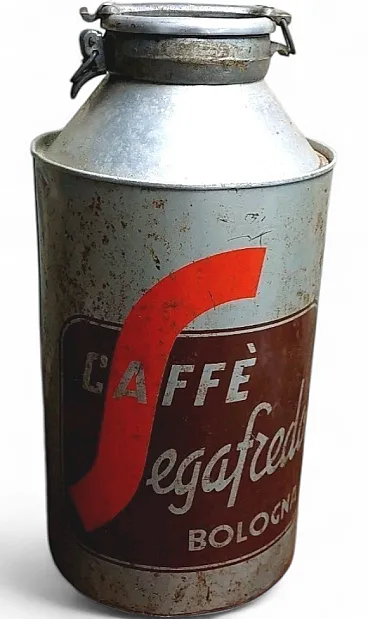 Aluminum coffee canister Segafredo advertising, 20th century