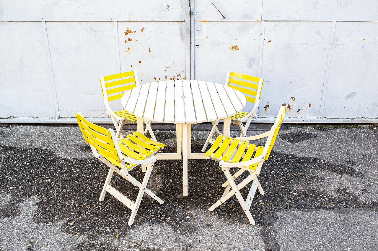 Tavolo da giardino Reguitti pieghevole in legno con sedie, anni '70 2