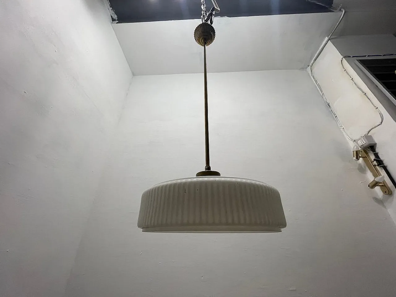 Opaline glass pendant lamp, 1950s 5