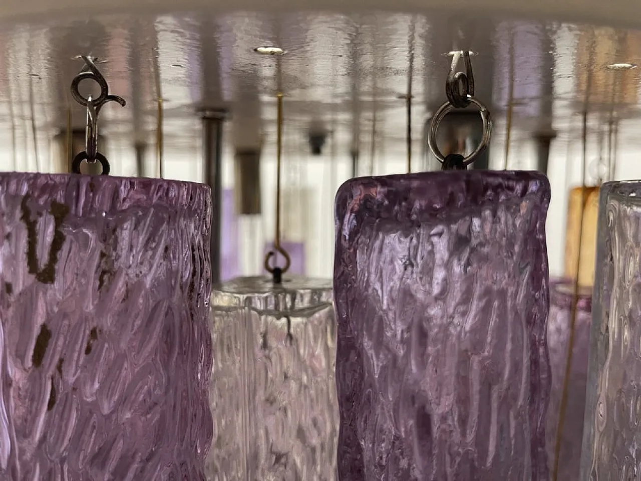 Lampadario tubolare in vetro di Murano, anni '80 3