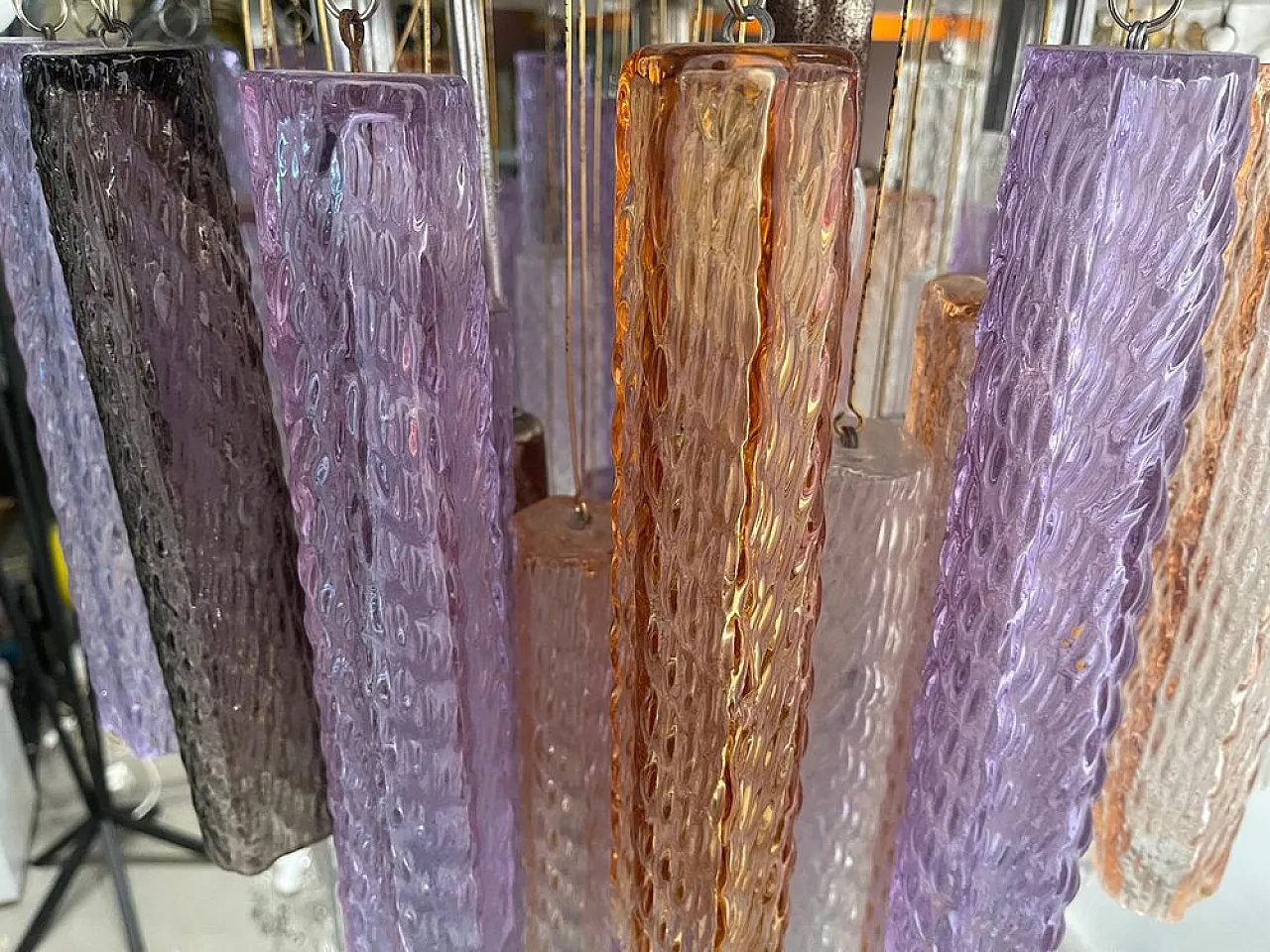 Lampadario tubolare in vetro di Murano, anni '80 8