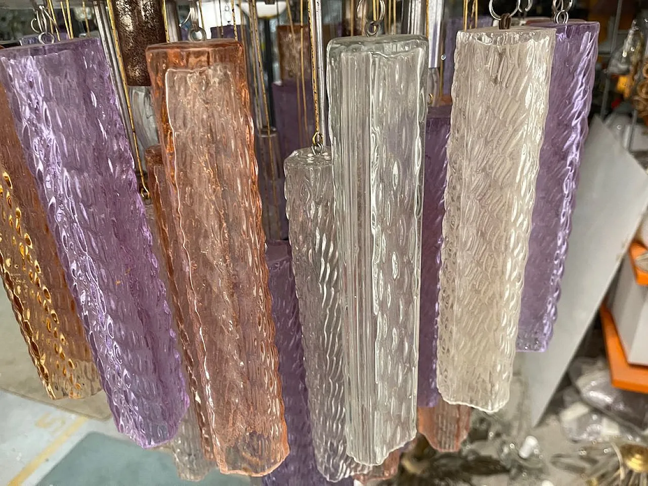 Lampadario tubolare in vetro di Murano, anni '80 13