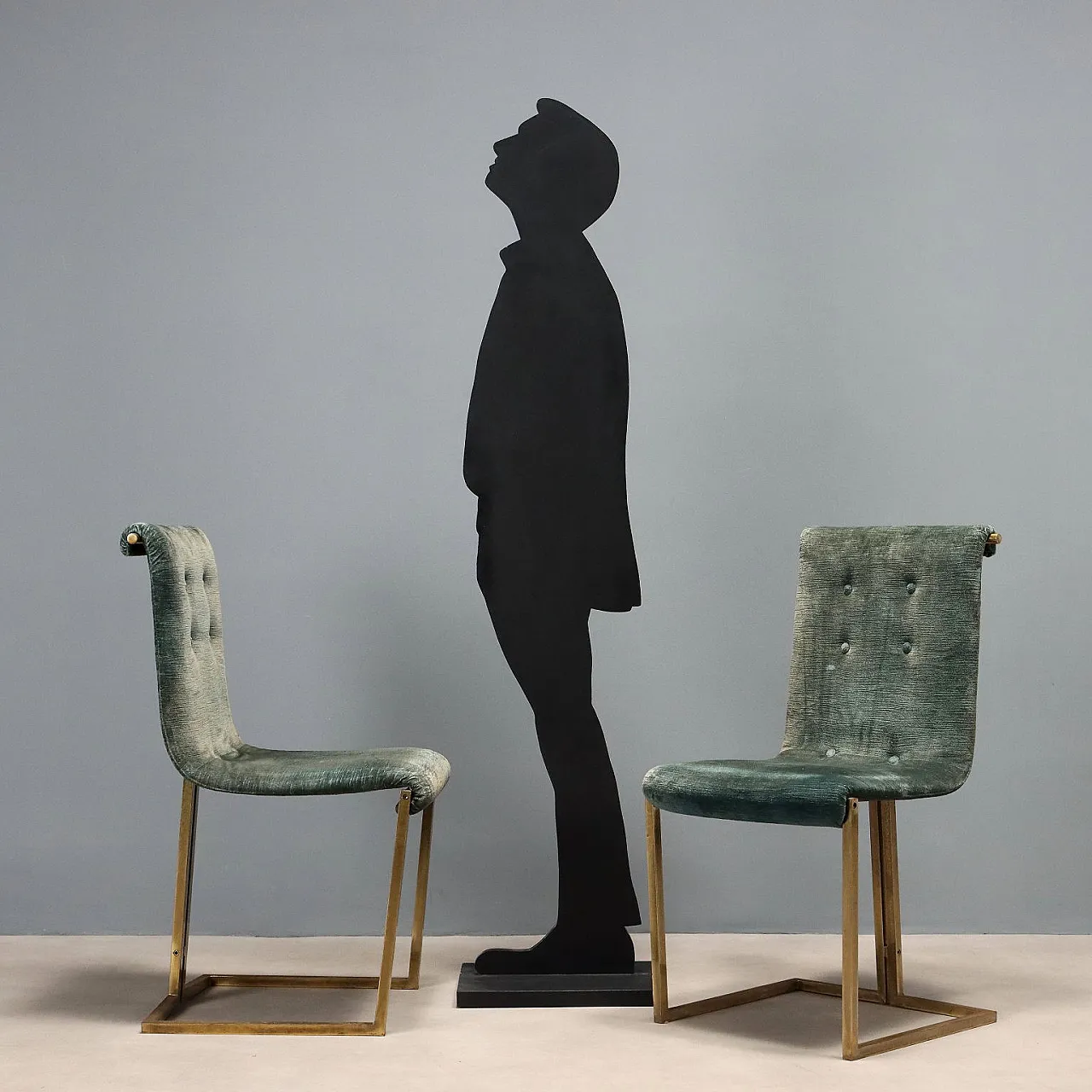 6 Sedie in metallo ottonato, espanso e tessuto, '900 3