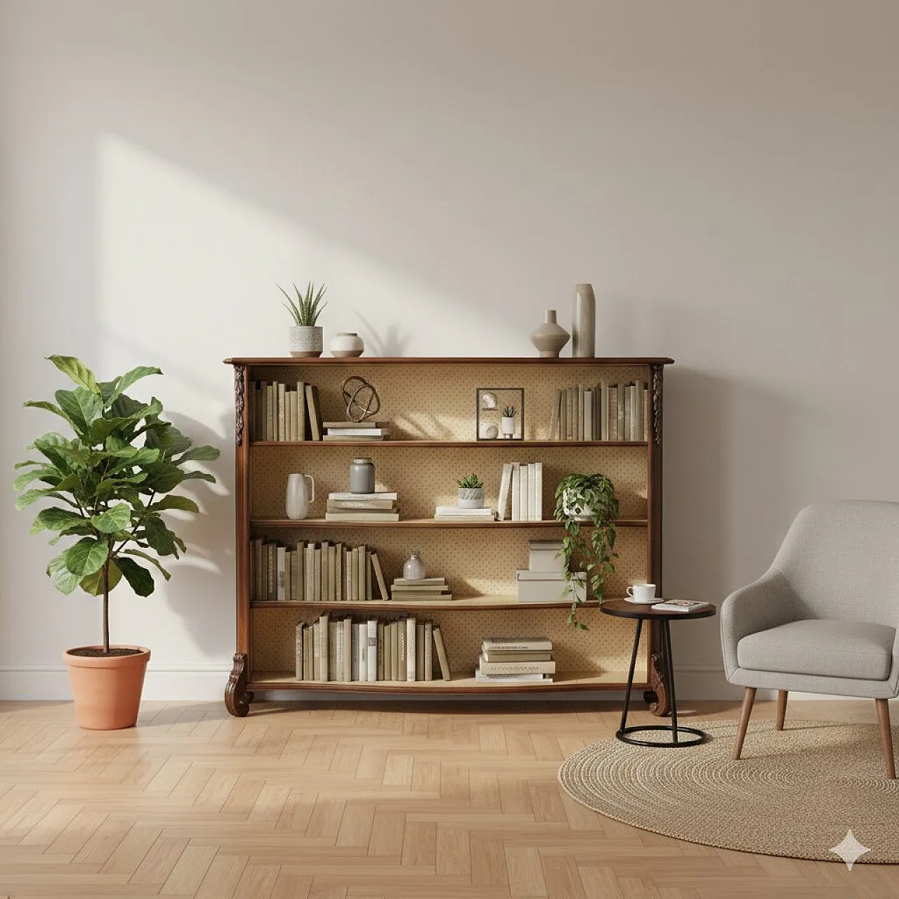 Libreria in stile barocco in noce e radica di noce, primo '900 2