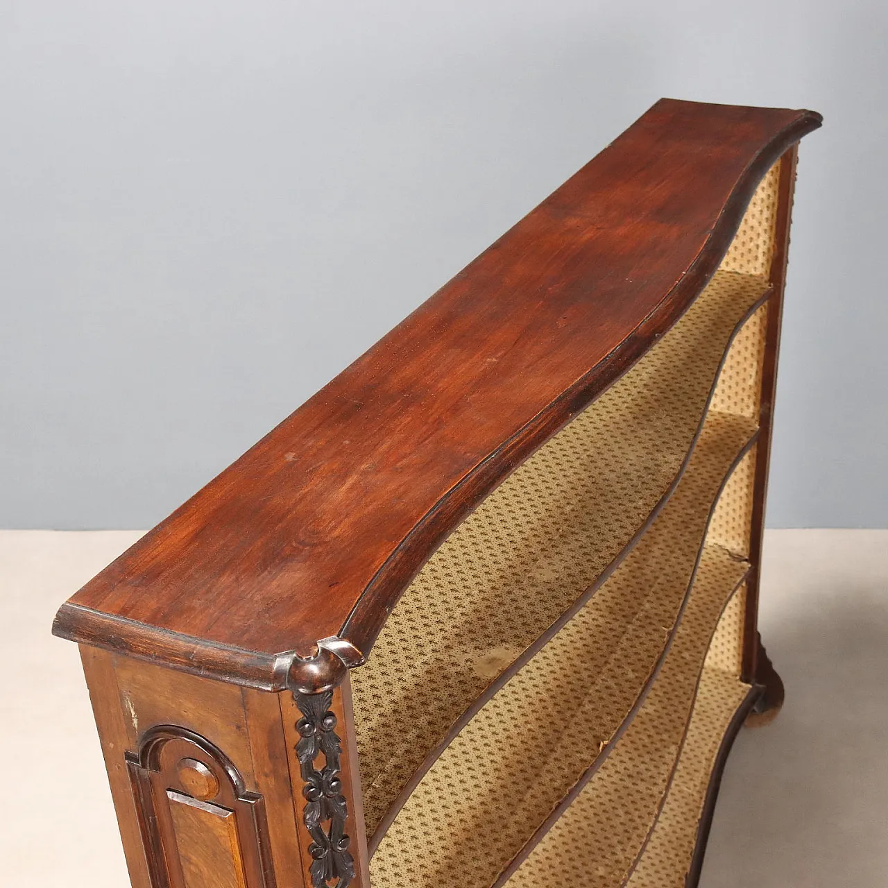 Libreria in stile barocco in noce e radica di noce, primo '900 7