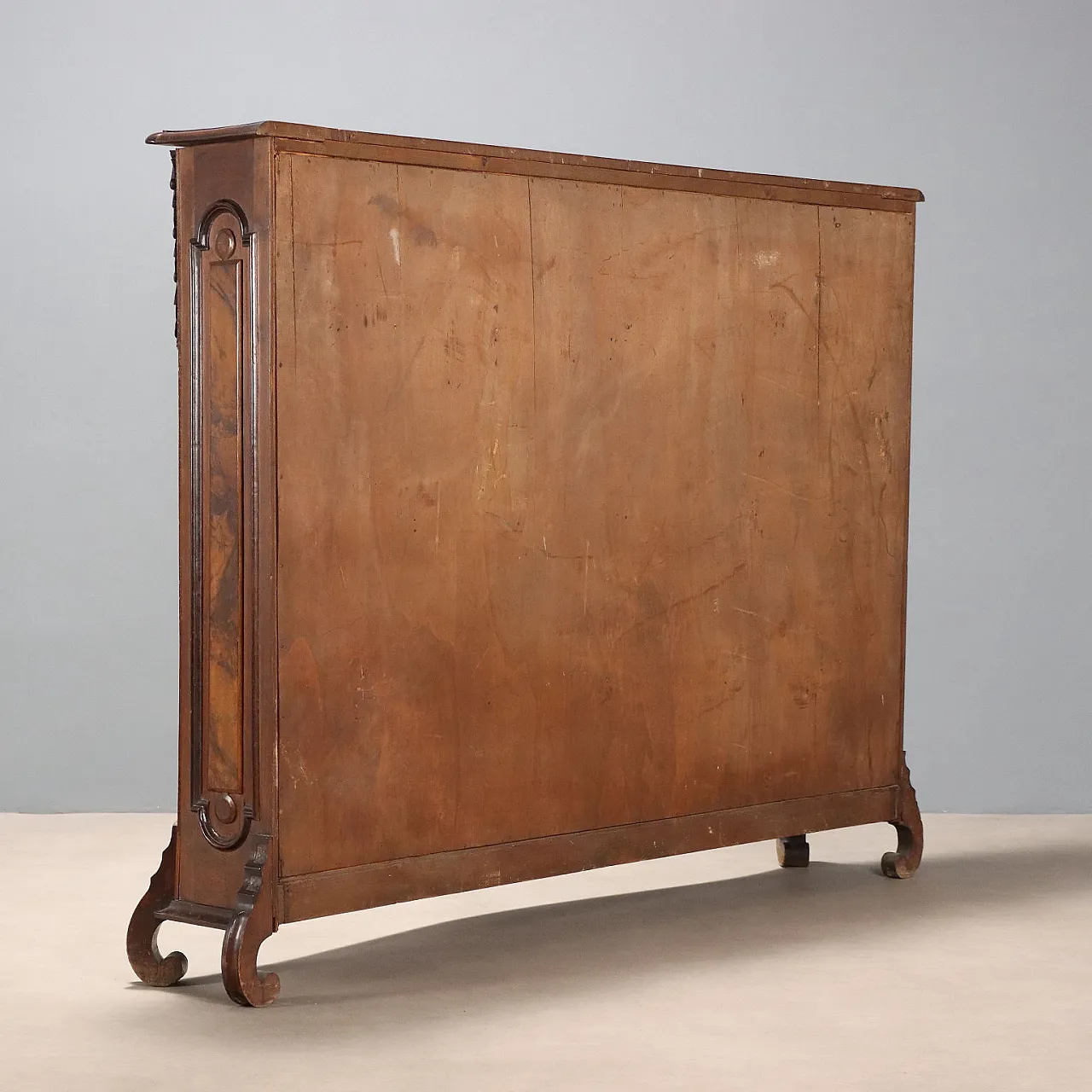 Libreria in stile barocco in noce e radica di noce, primo '900 9