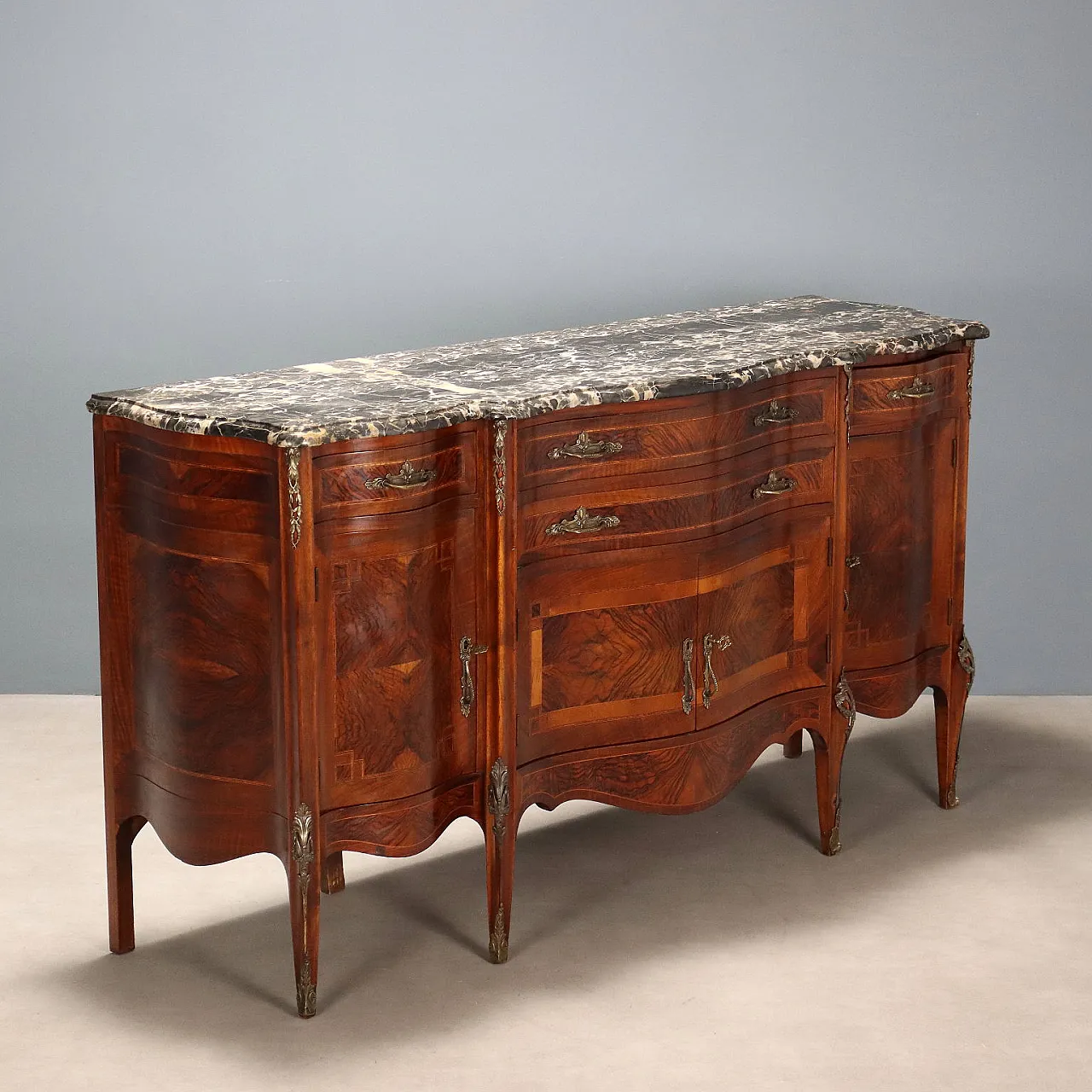 Credenza in noce acero, ebano e bois de rose, primo '900 1