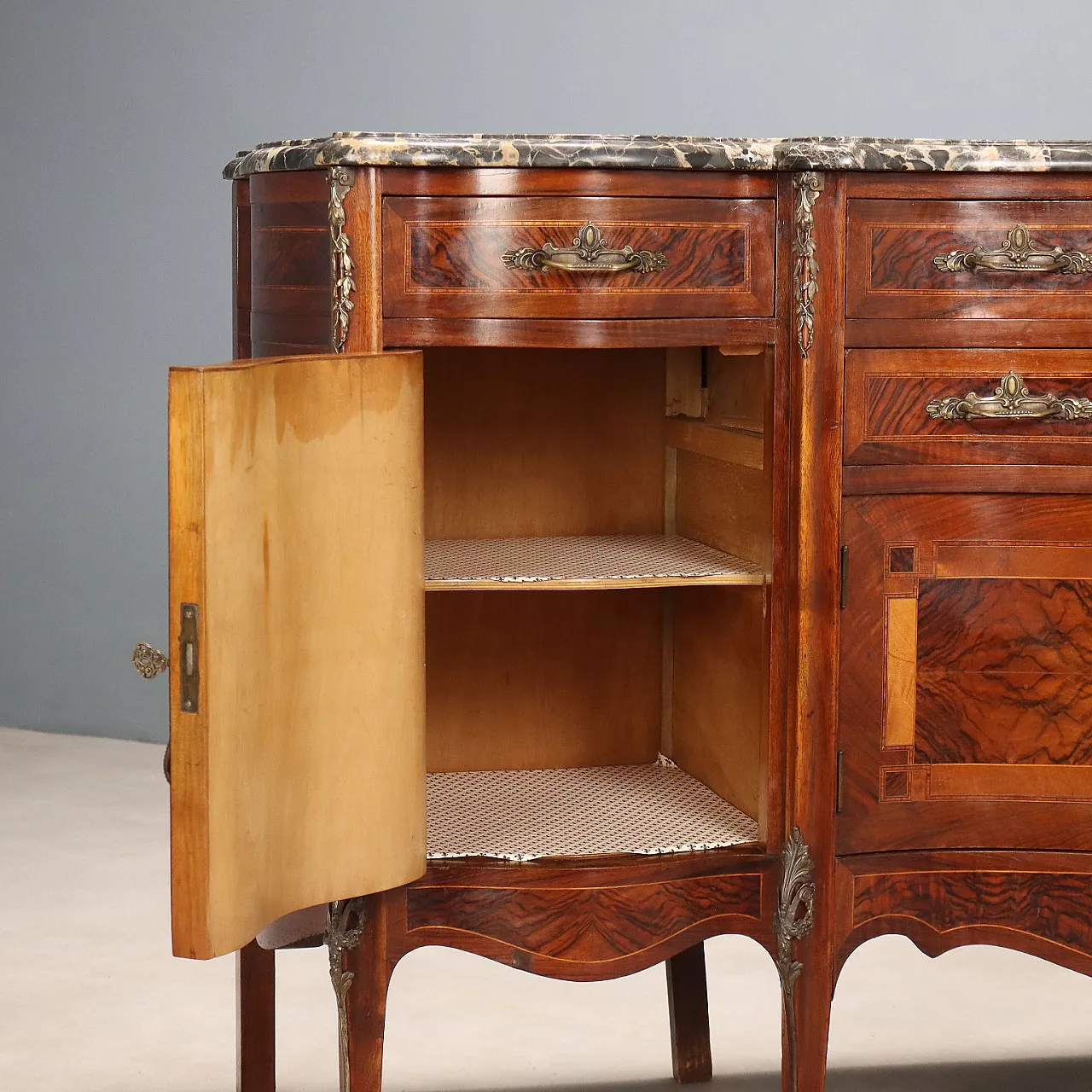 Credenza in noce acero, ebano e bois de rose, primo '900 5