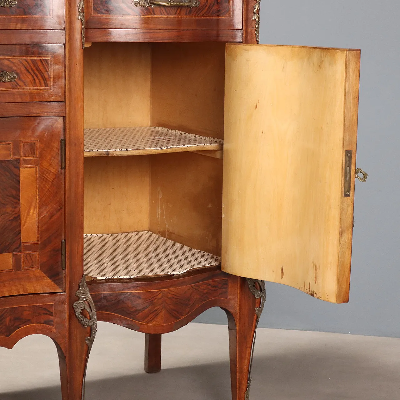 Credenza in noce acero, ebano e bois de rose, primo '900 7