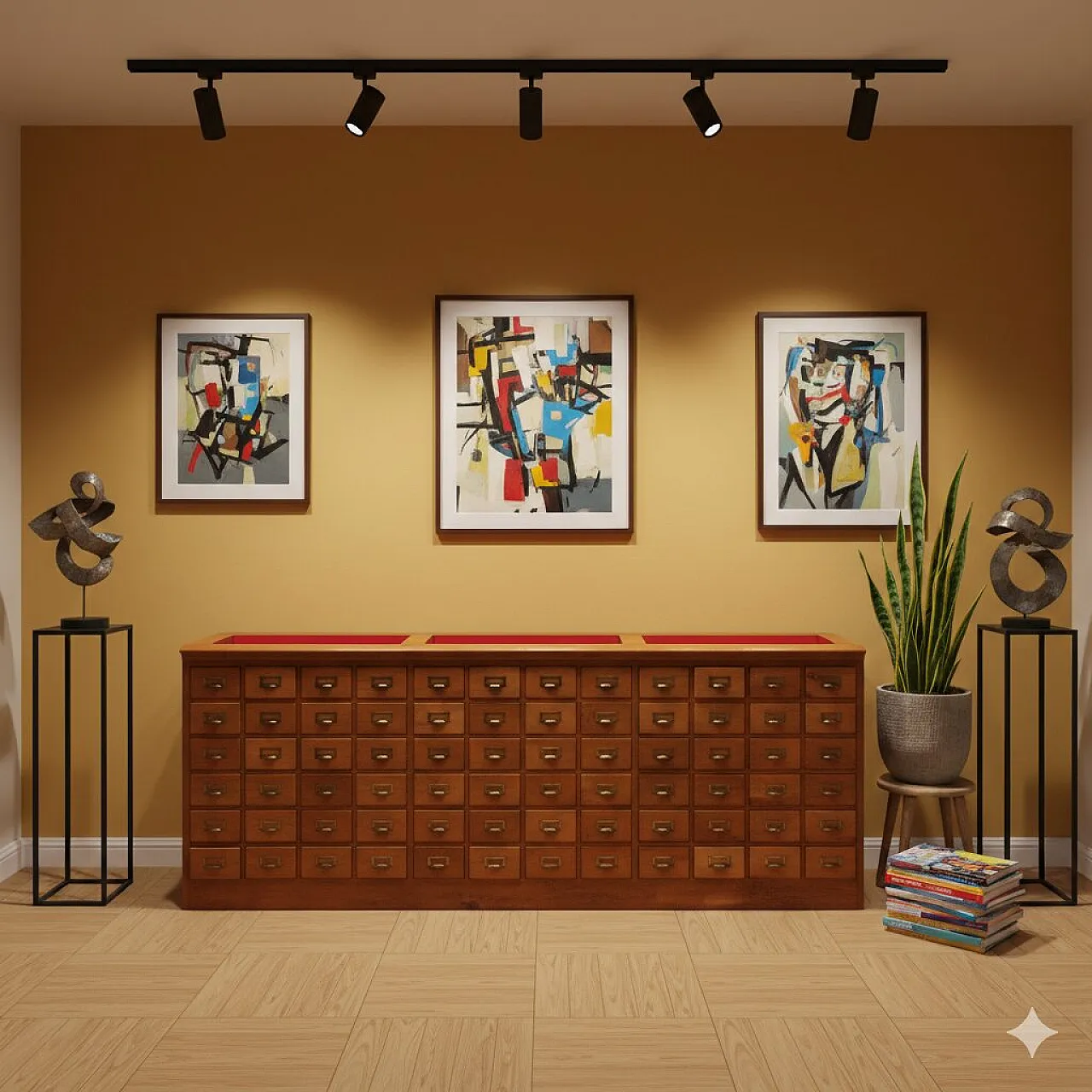 Cassettiera in abete tinto noce, vetro e lamiera, primo '900 2