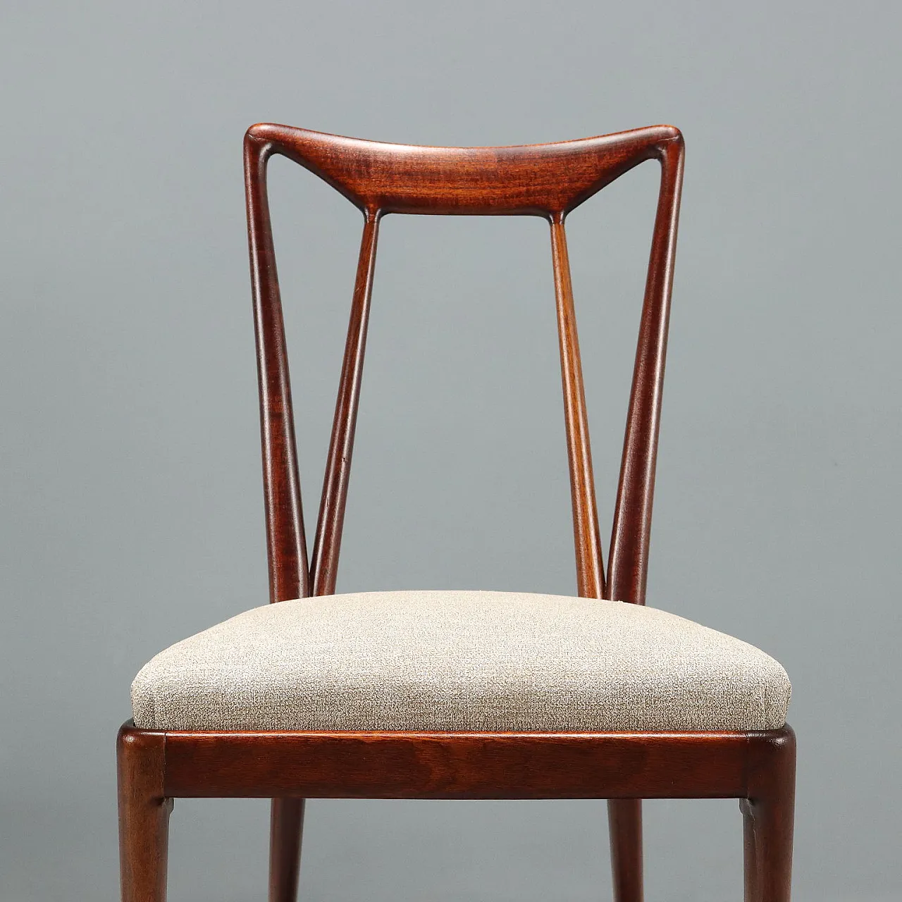 6 Sedie da pranzo in mogano e sedile in schiuma e tessuto, '900 4