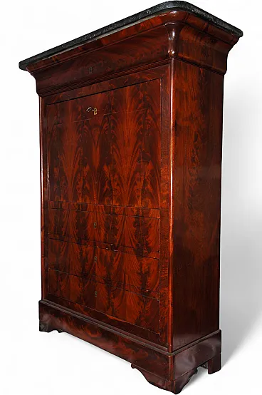 French mahogany feather secretaire, Mid 19th century