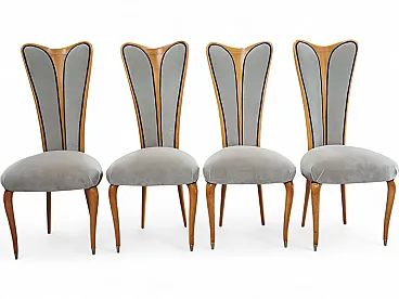 4 chairs in beech wood and fabric, 60s