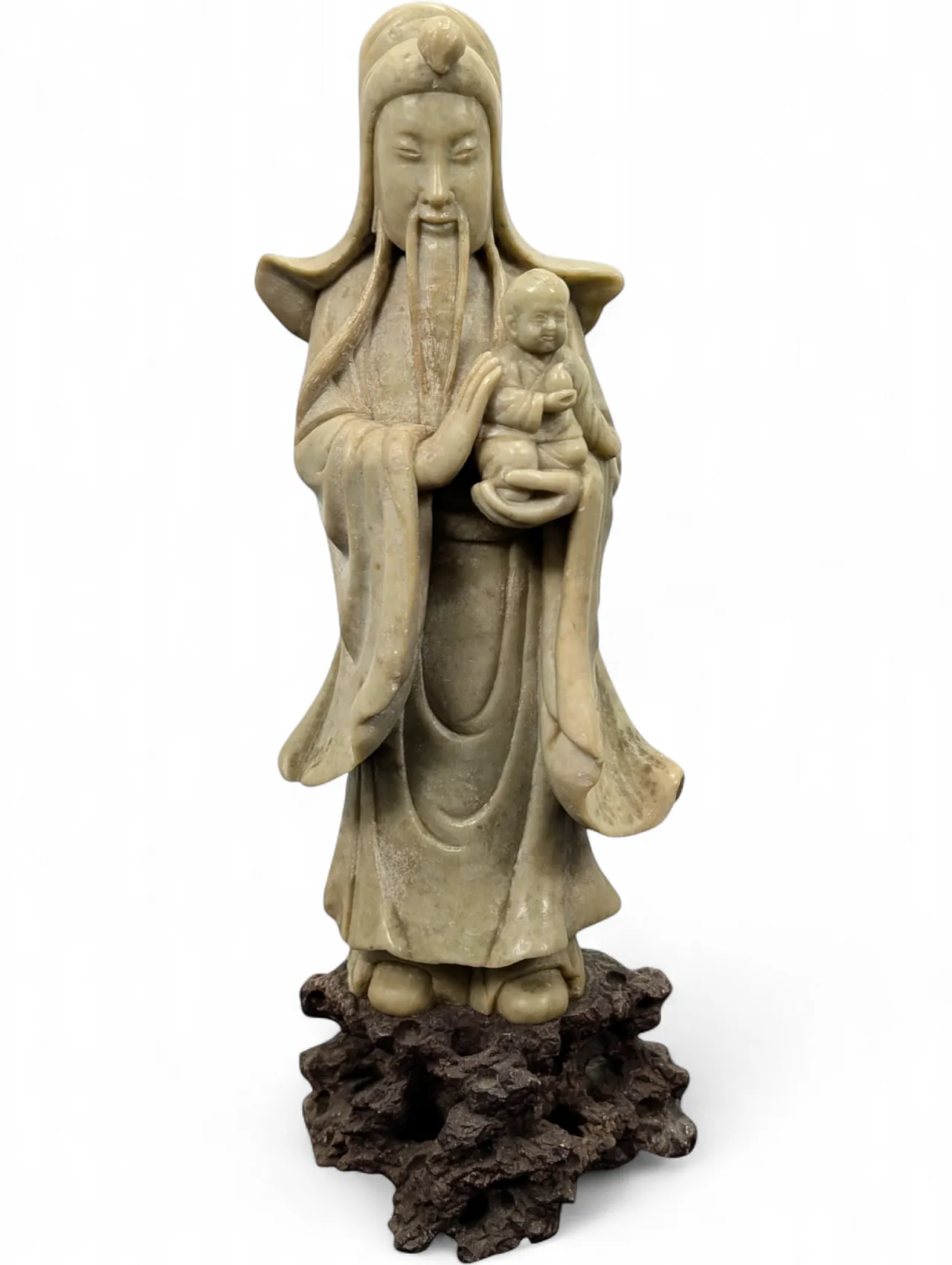 Statua orientale in pietra saponaria Fu Xing, anni 60-70 8