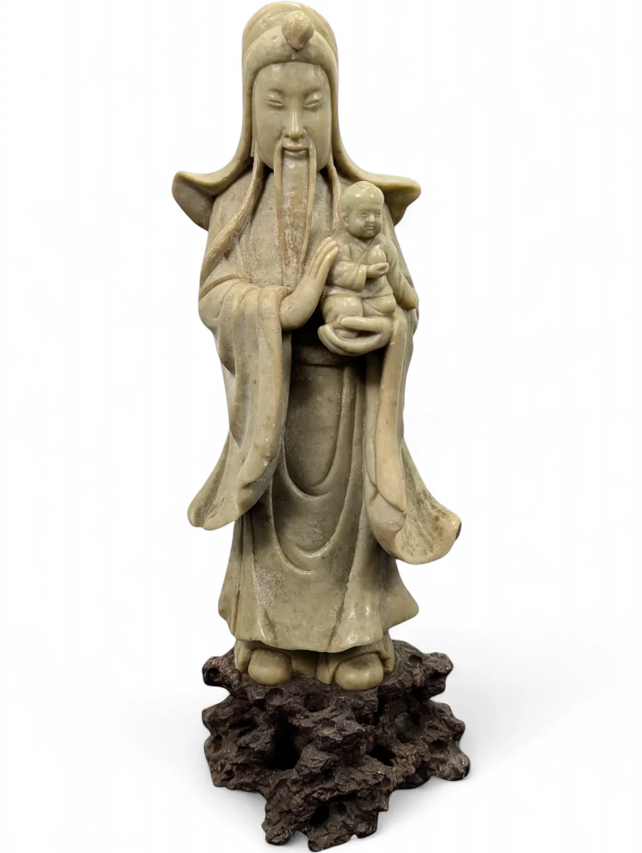 Statua orientale in pietra saponaria Fu Xing, anni 60-70 9
