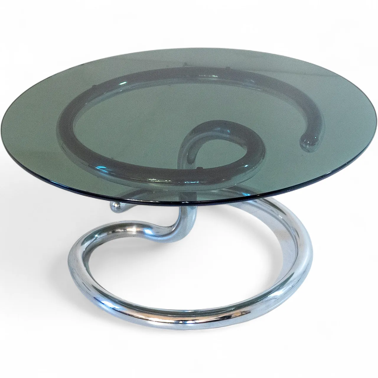 "Cobra" model coffee table by Giotto Stoppino, chromed metal and glass f 15