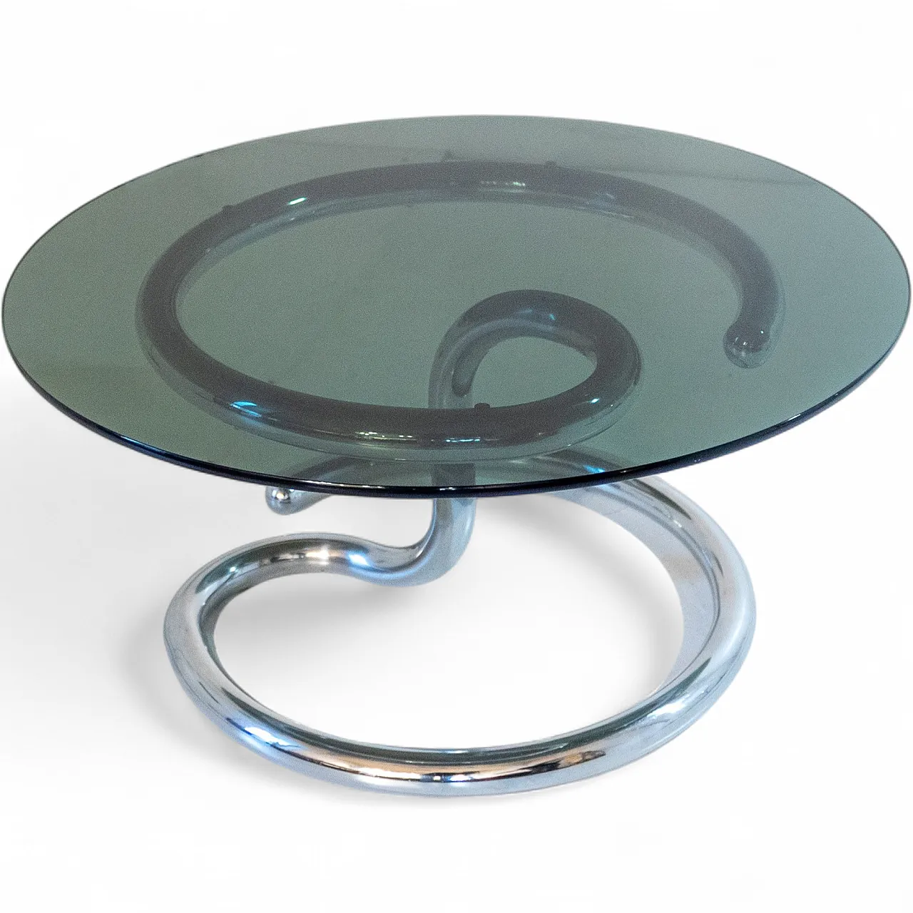 "Cobra" model coffee table by Giotto Stoppino, chromed metal and glass f 16