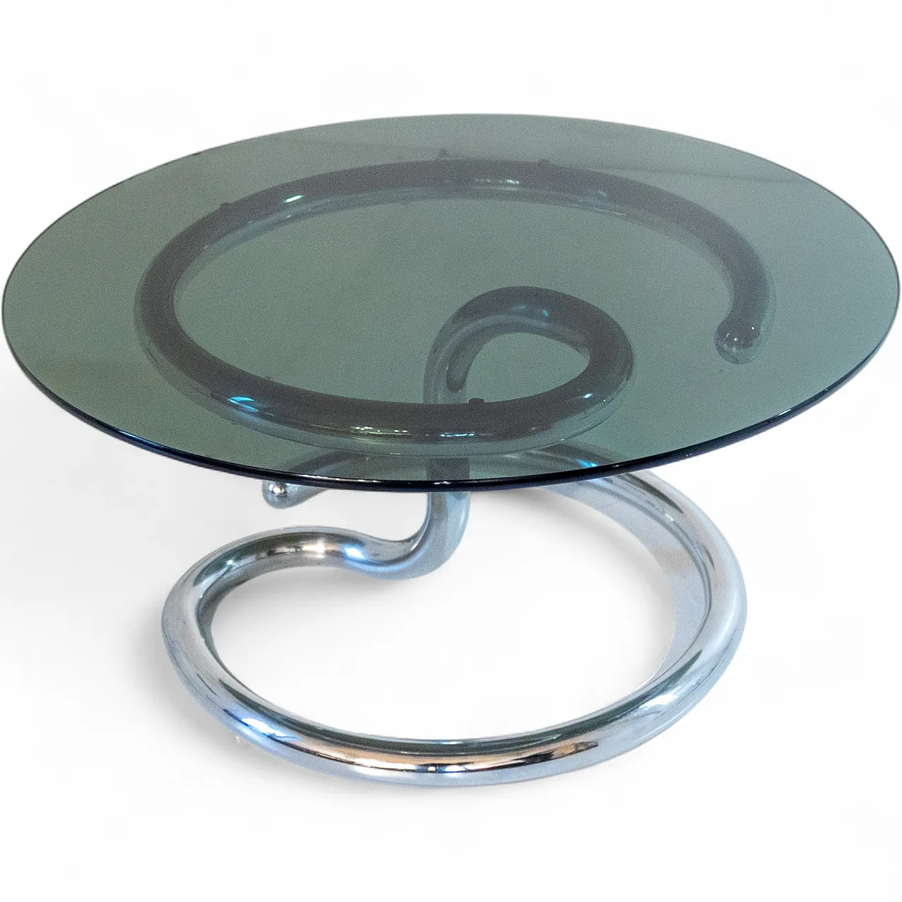 "Cobra" model coffee table by Giotto Stoppino, chromed metal and glass f 17