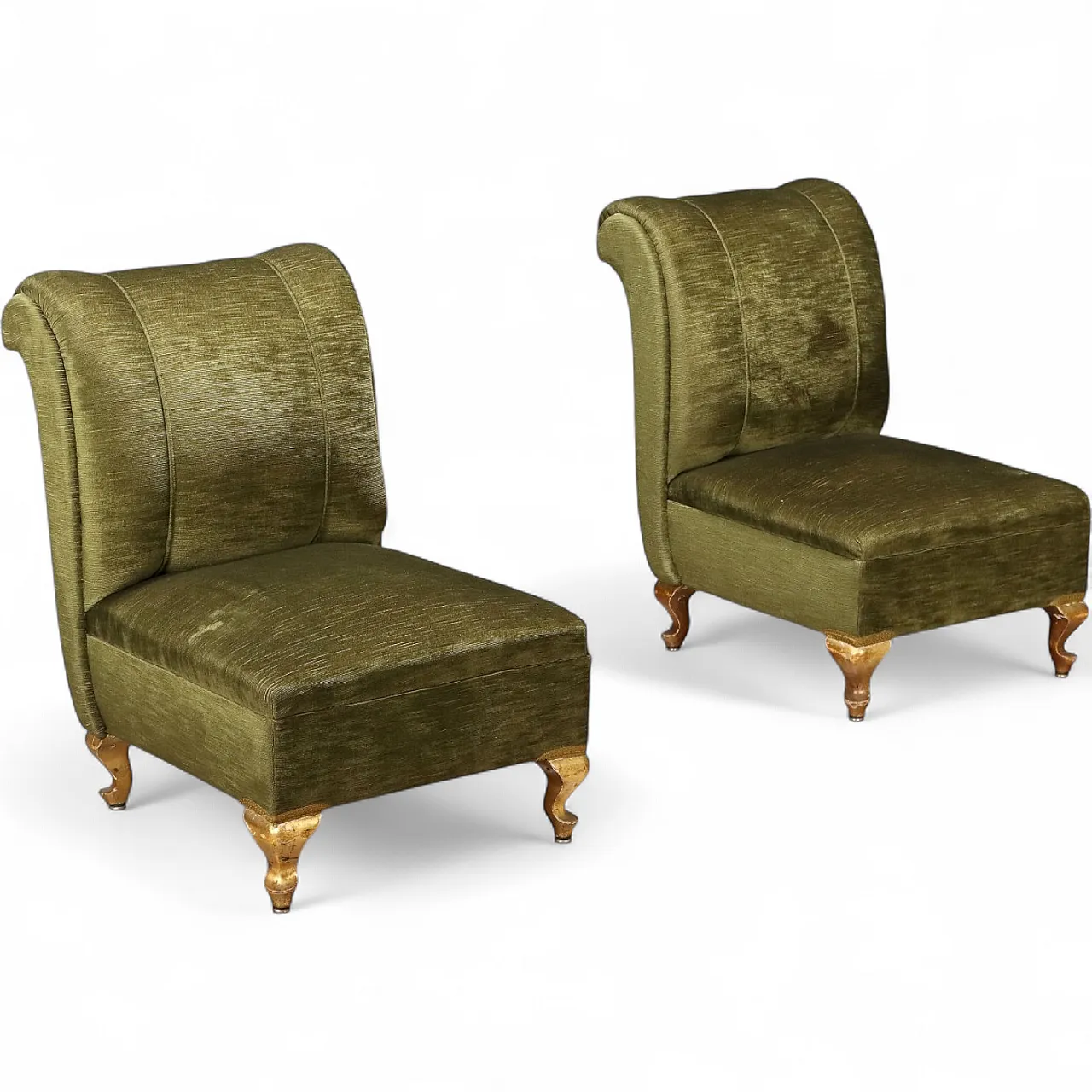 Coppia di poltrone in molle e piuma e tessuto, '900 8