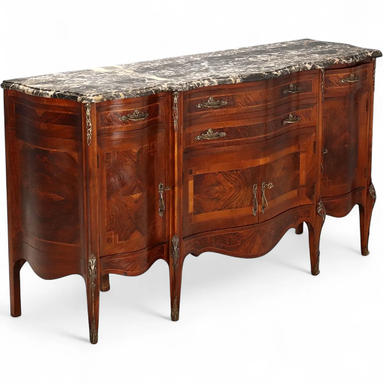 Credenza in noce acero, ebano e bois de rose, primo '900 11