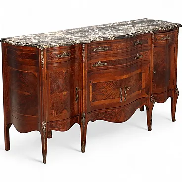 Credenza in noce acero, ebano e bois de rose, primo '900