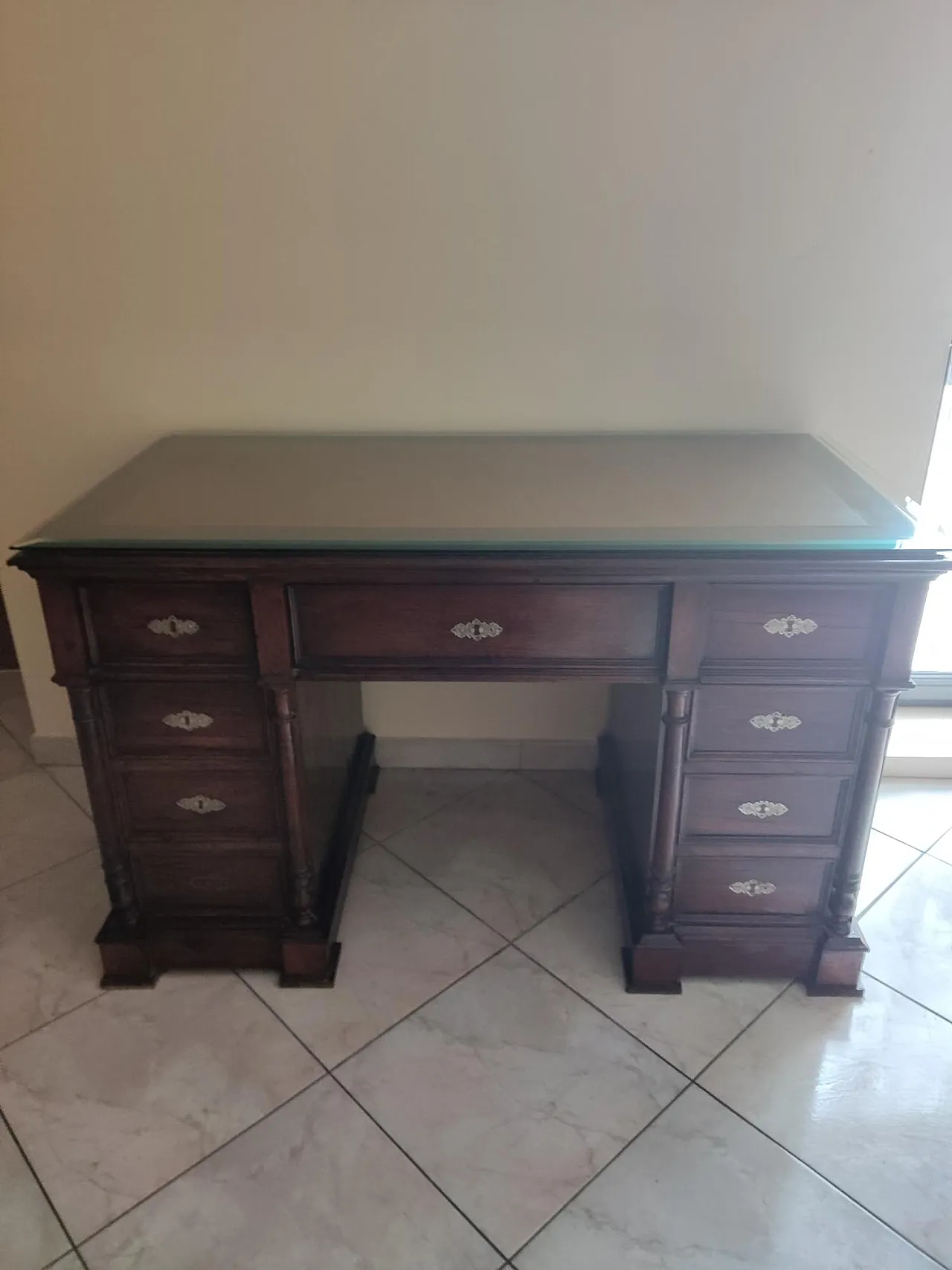 Ministerial style solid wood desk, 20th century 1