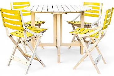 Tavolo da giardino Reguitti pieghevole in legno con sedie, anni '70