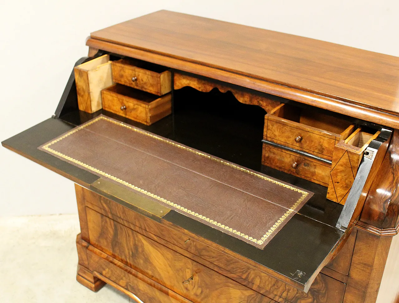 Cassettone comò ribalta Luigi Filippo in noce '800 12