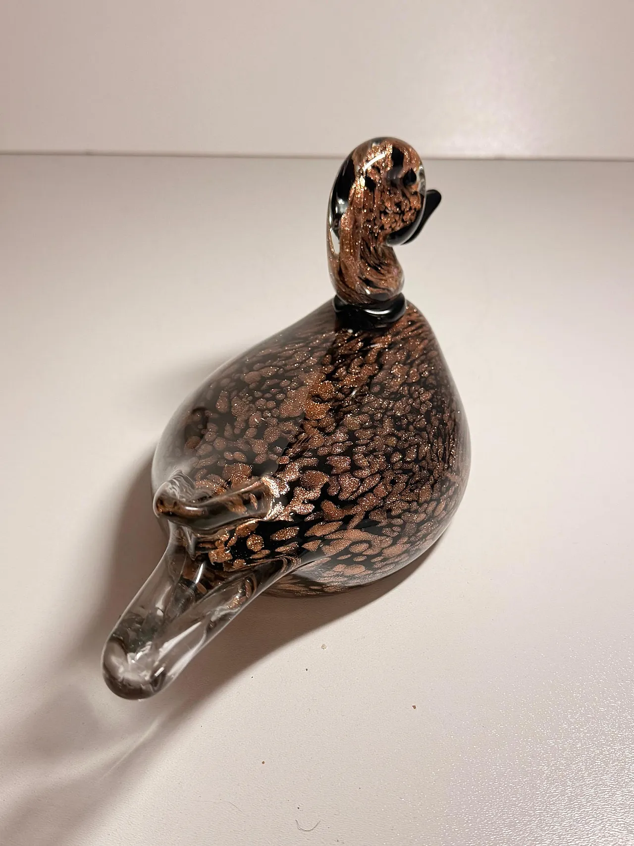 Seguso Black Murano Glass Duck Sculpture with Avventurine, 1970s 3