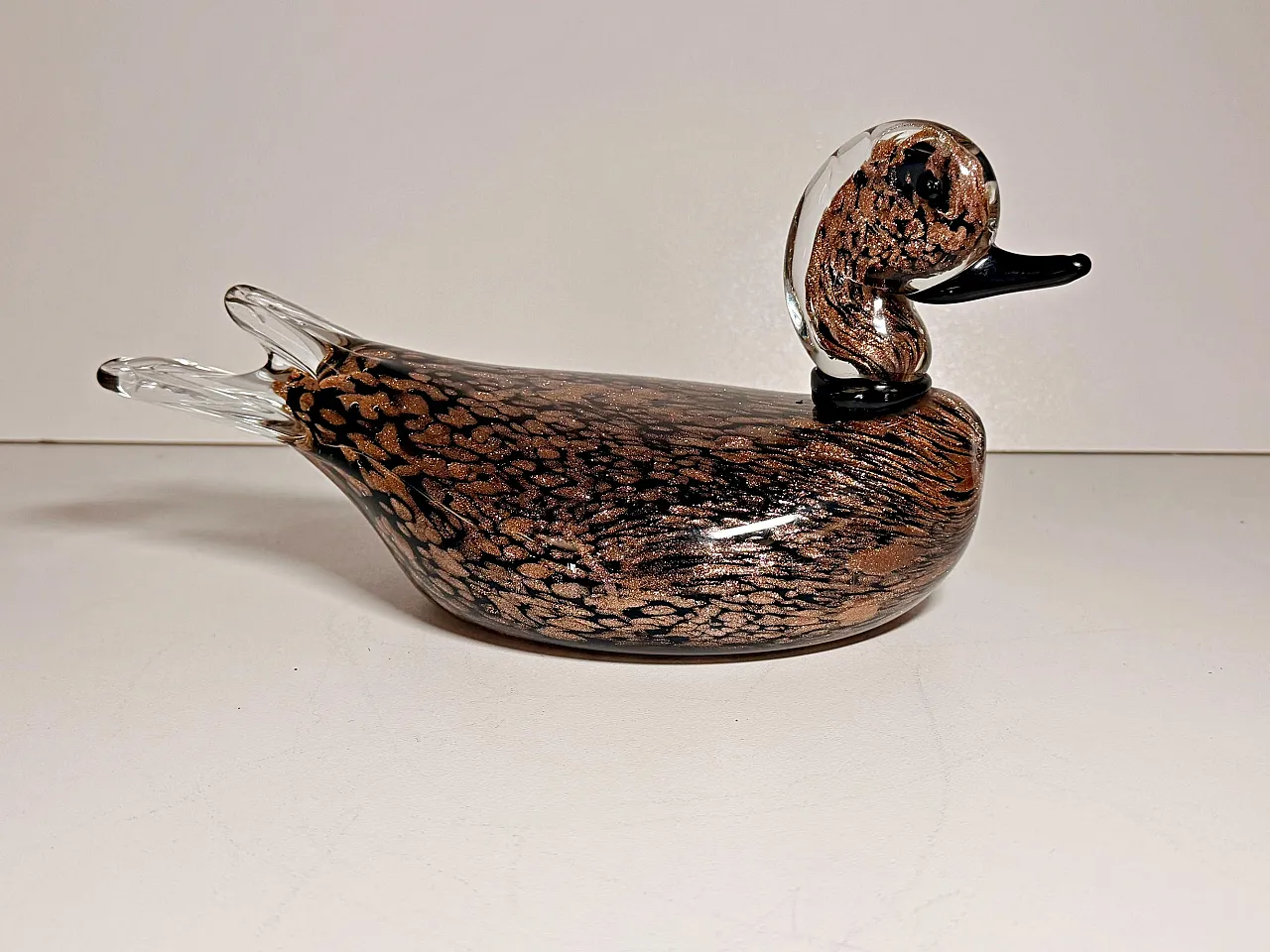 Seguso Black Murano Glass Duck Sculpture with Avventurine, 1970s 5