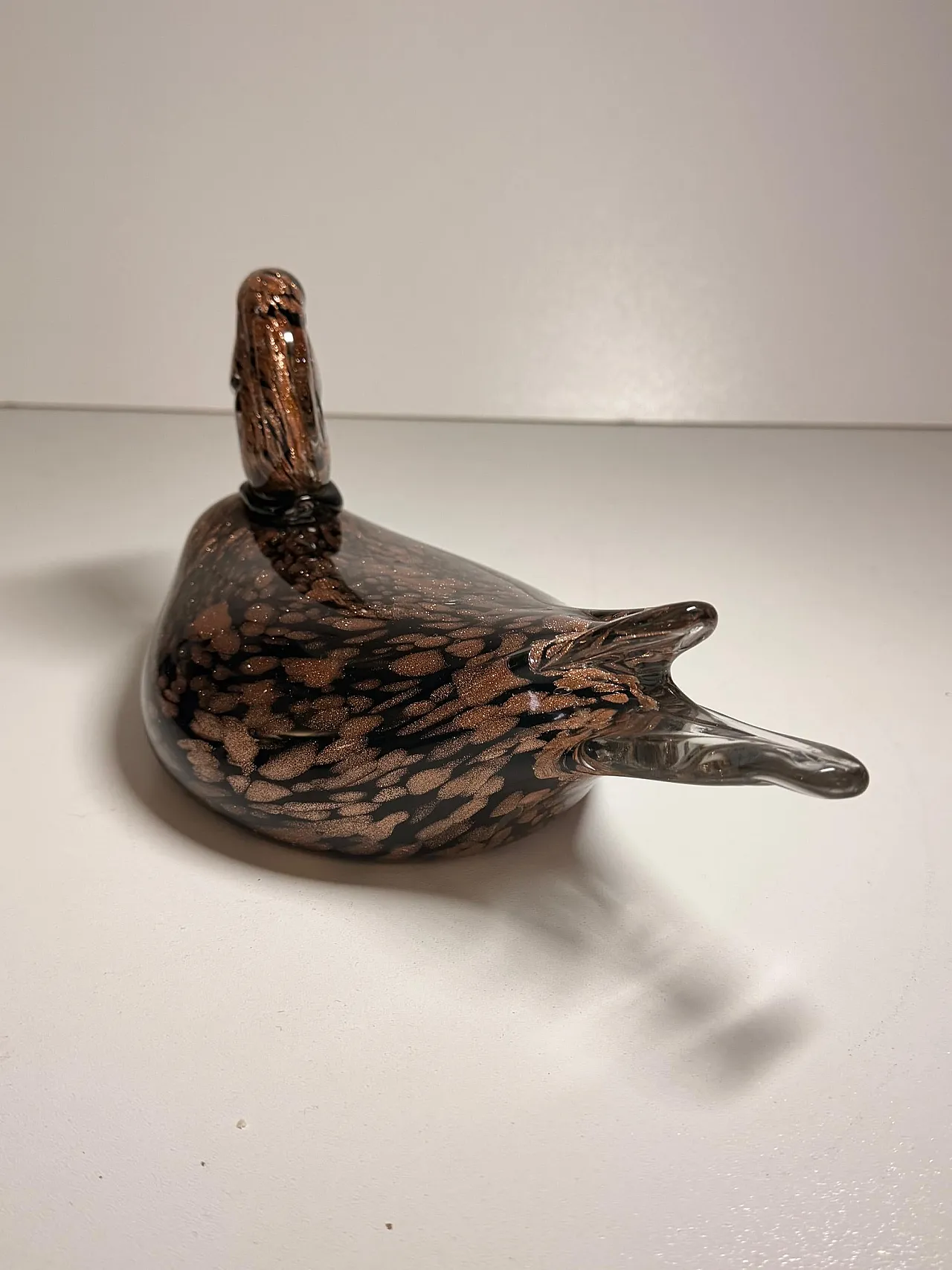 Seguso Black Murano Glass Duck Sculpture with Avventurine, 1970s 6