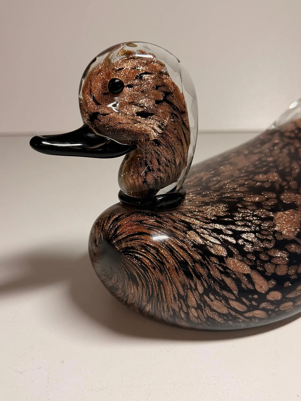 Seguso Black Murano Glass Duck Sculpture with Avventurine, 1970s 8