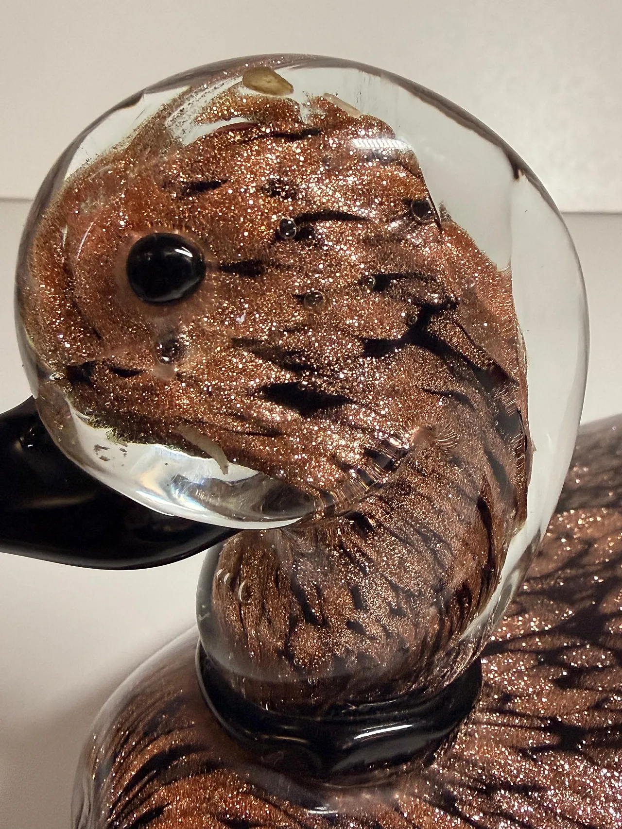 Seguso Black Murano Glass Duck Sculpture with Avventurine, 1970s 9