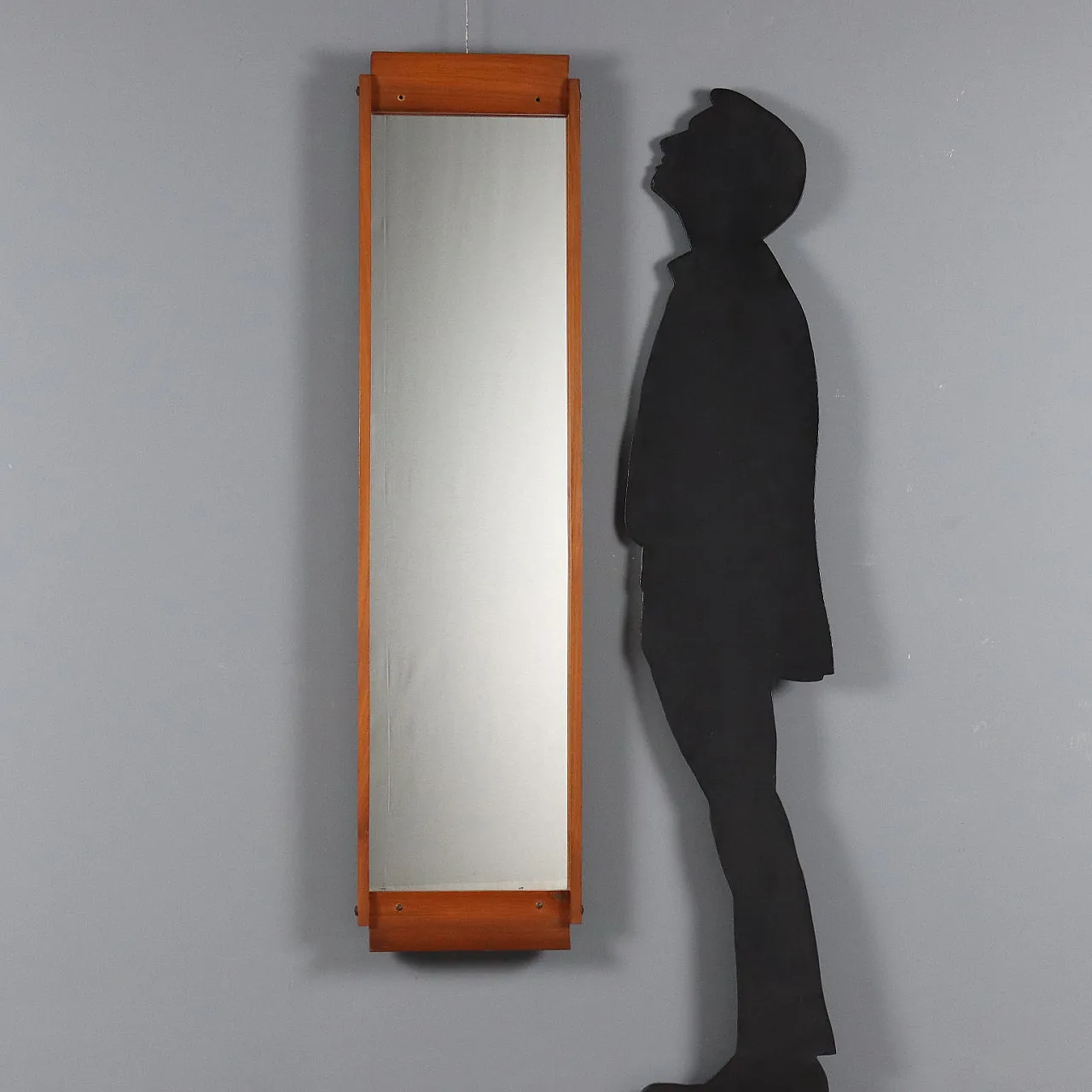 Specchio da parete in legno di teak e vetro specchiato, '900 2