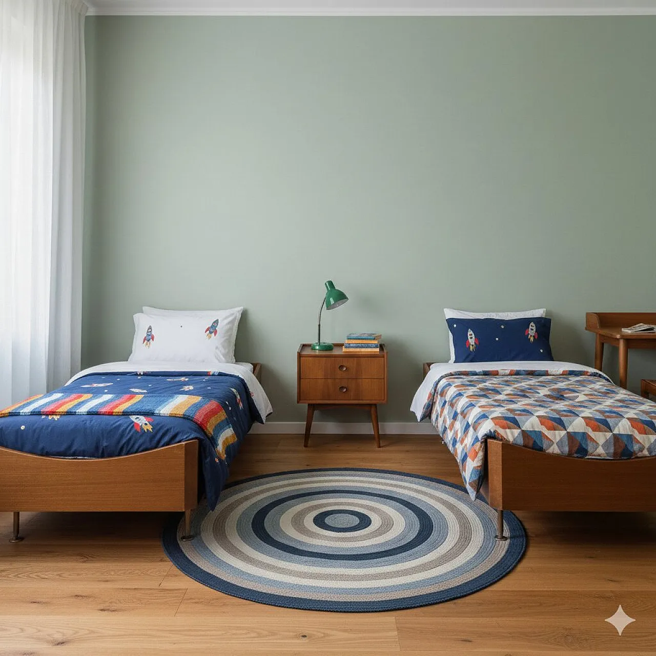 Coppia di letti in legno impiallacciato esotico e metallo cromato, 900 2