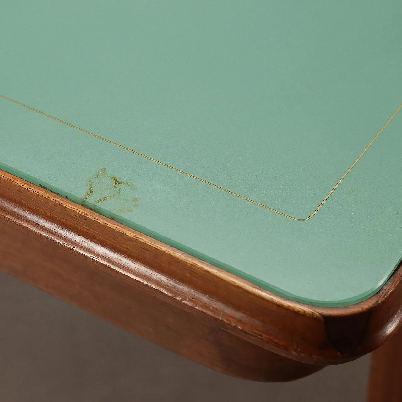 Tavolo in faggio tinto, piano in legno e piano in vetro, '900 8