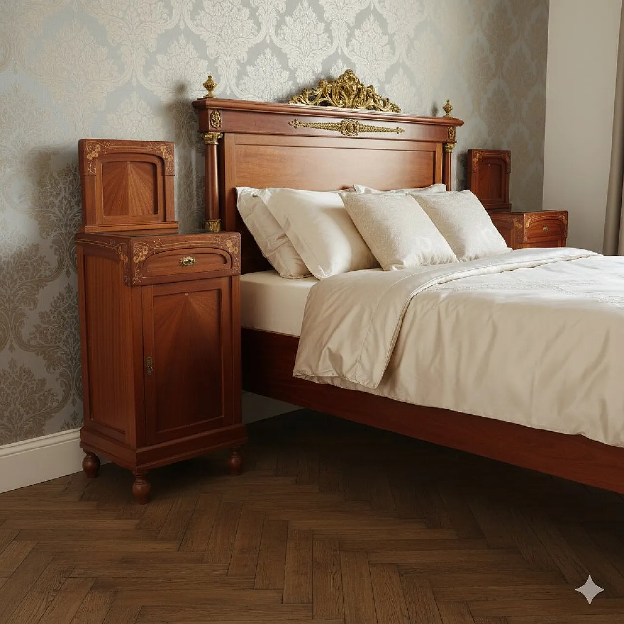 Coppia di comodini in mogano stile liberty, primo '900 2