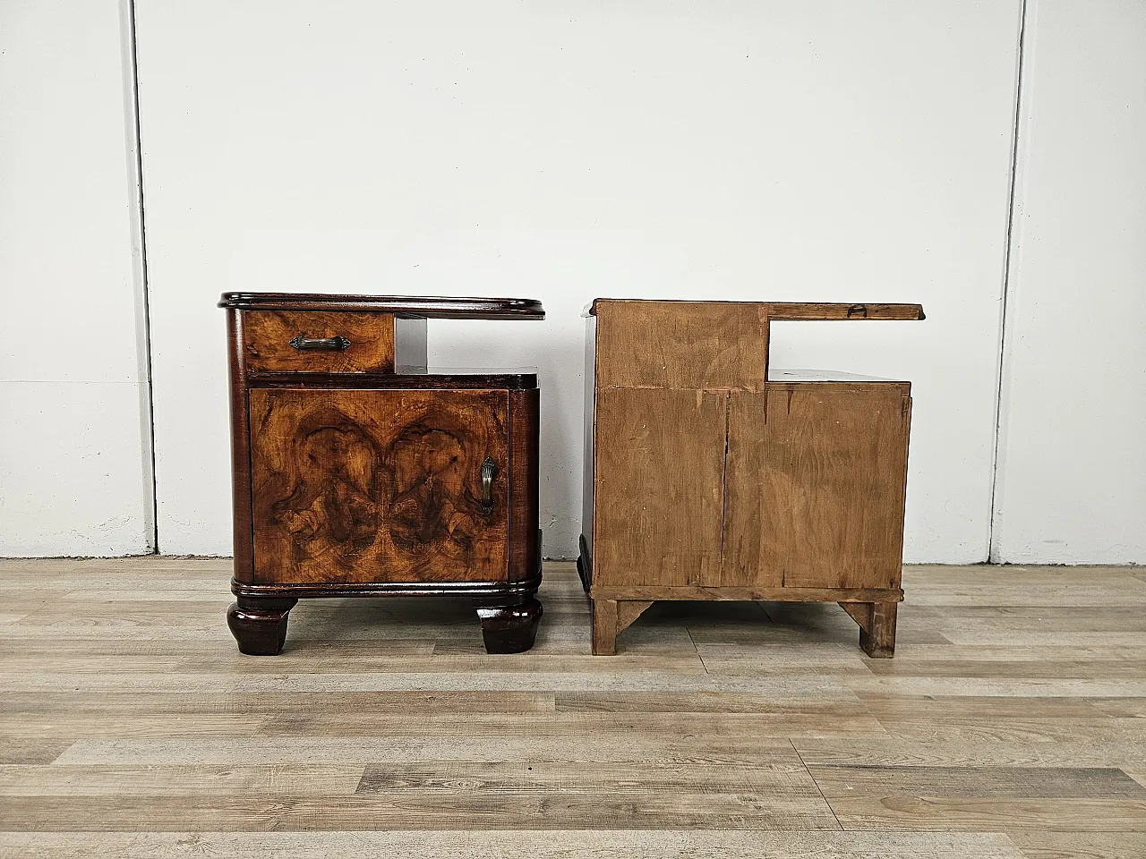 Art Deco bedside tables in briar and iron, 1950s 3