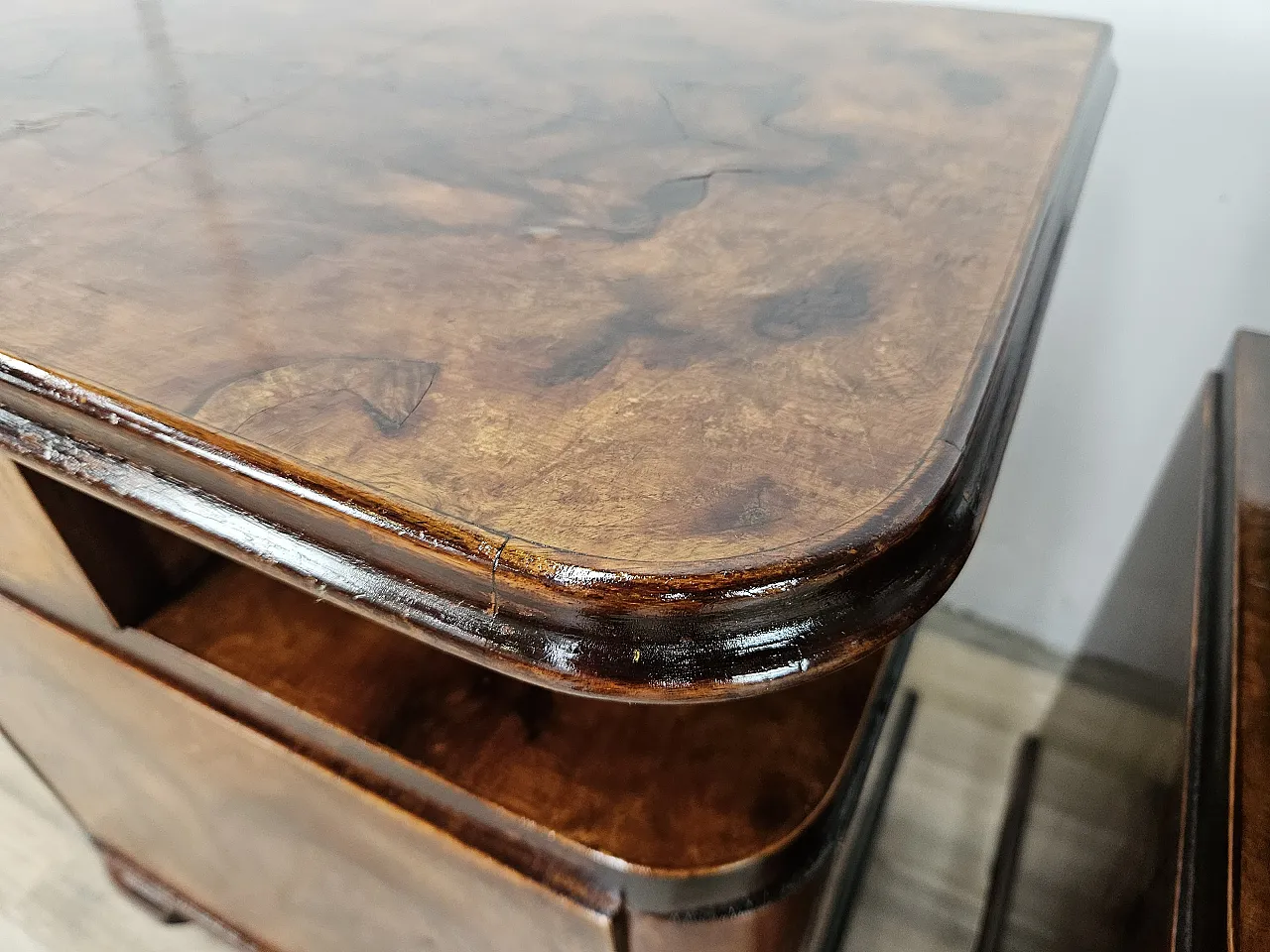 Art Deco bedside tables in briar and iron, 1950s 8