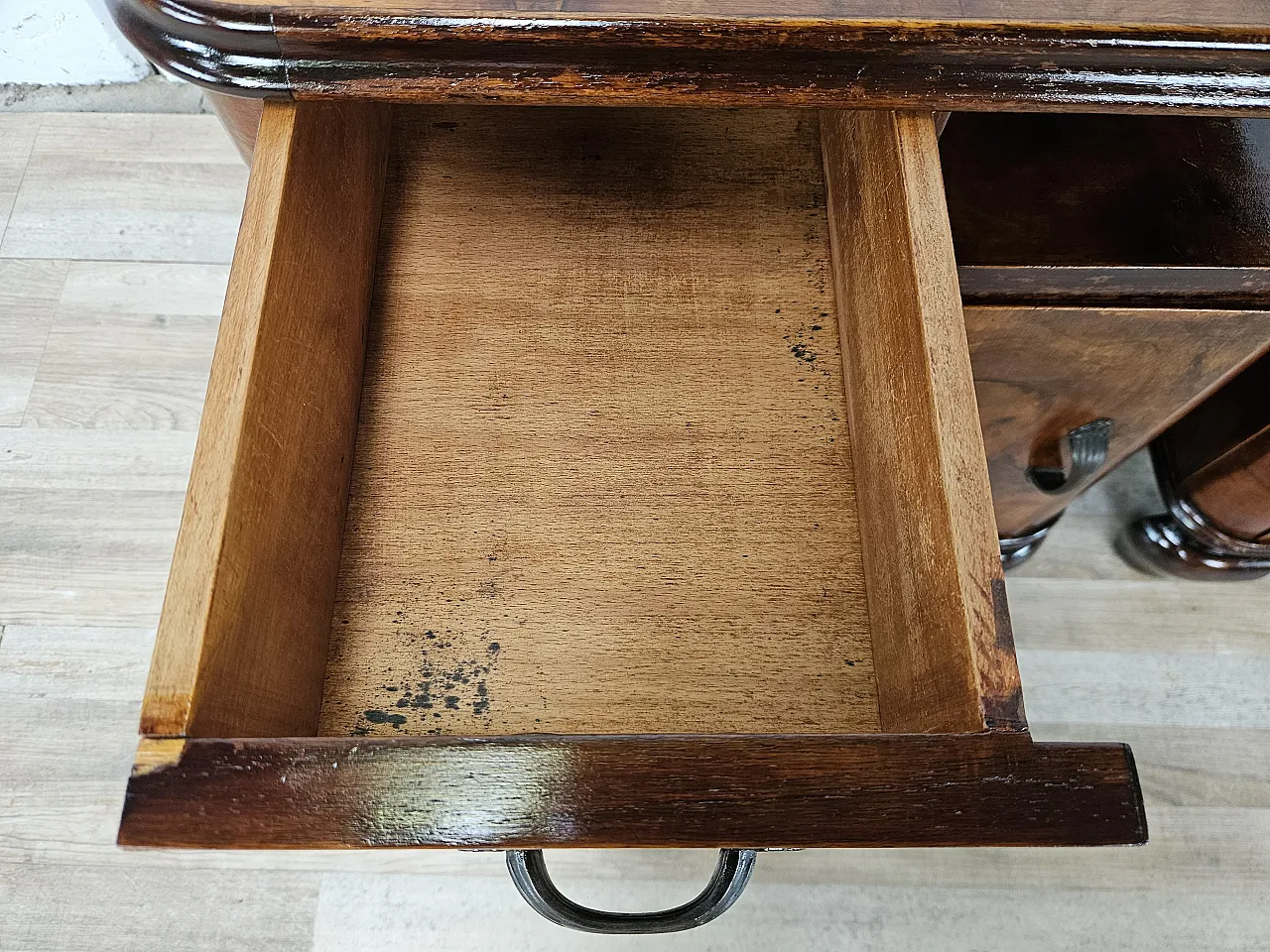 Art Deco bedside tables in briar and iron, 1950s 11